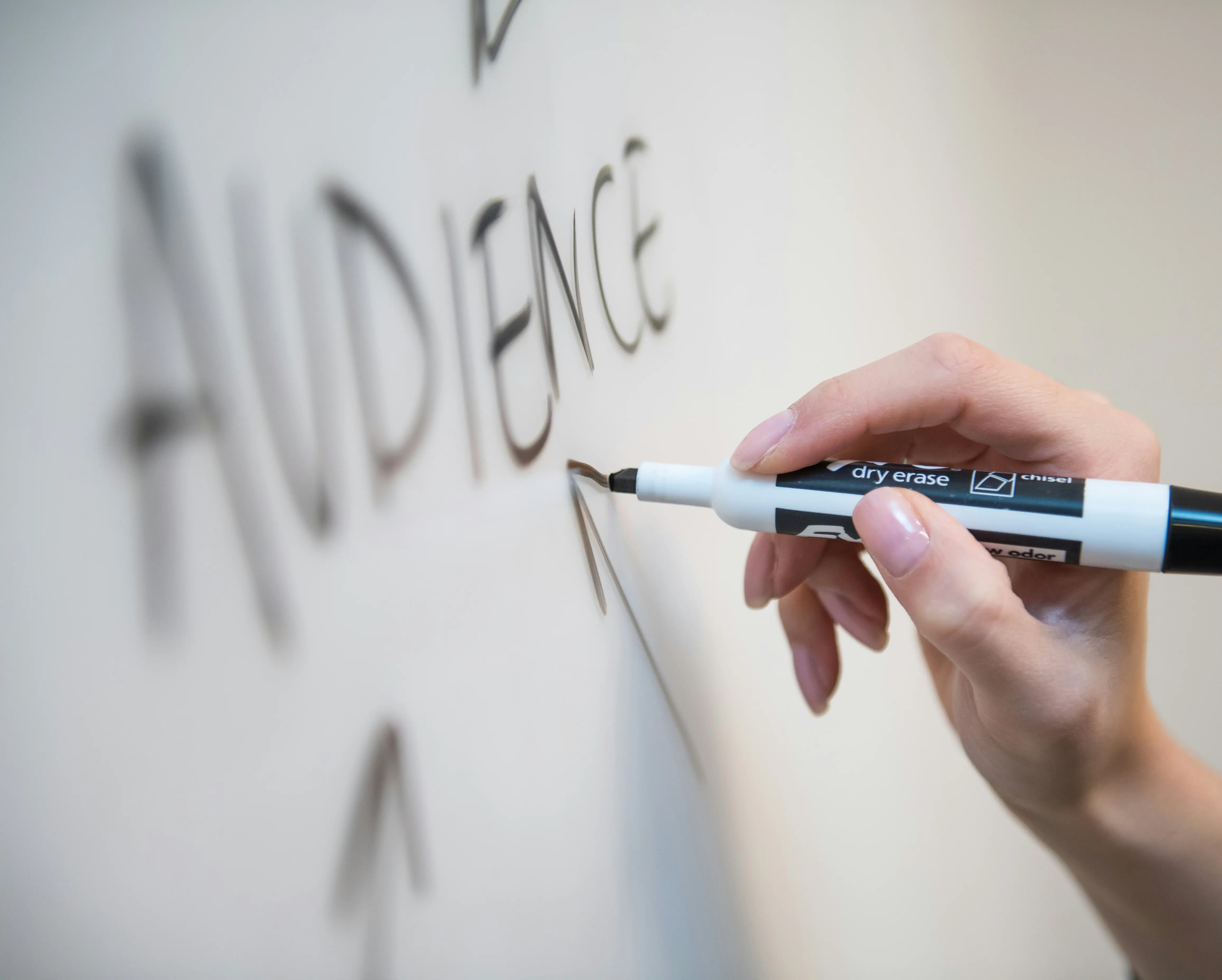 Audience written on a whiteboard during a meeting